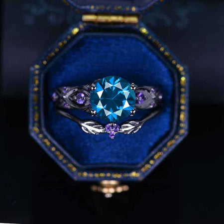 14K Black Gold 2 Carat Cornflower Sapphire Celtic Engagement Ring