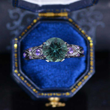 14K Black Gold 2 Carat Teal Sapphire Celtic Engagement Ring