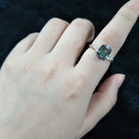 2Ct Cushion Teal Sapphire Vintage Engagement Ring