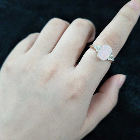 2Ct Cushion White Opal Vintage Engagement Ring