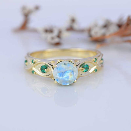 14K Yellow Gold Natural Moonstone Celtic Engagement Ring