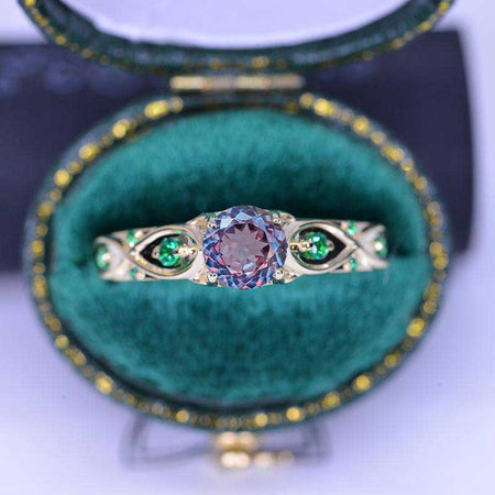 14K Yellow Gold Portuguese Cut Alexandrite Celtic Engagement Ring