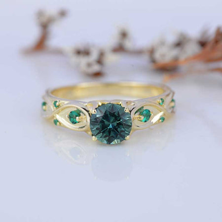 14K Yellow Gold Teal Sapphire Celtic Engagement Ring