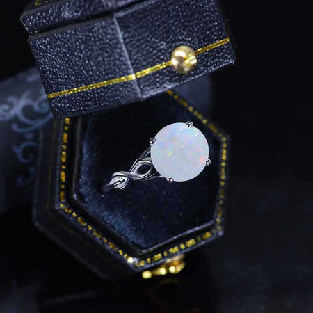 Giliarto 3 Carat White Opal Stone 14K White Gold Promissory Ring