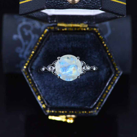 2 Carat Genuine moonstone Celtic Engagement Black Gold Ring