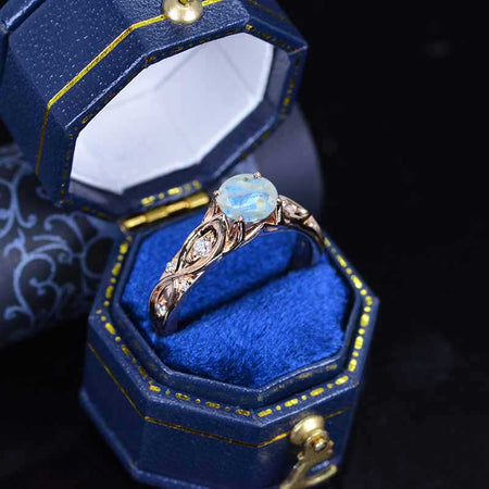 14K Rose Gold Natural Moonstone Celtic Engagement Ring