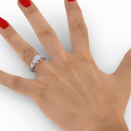 White Opal Engagement Ring 14K Rose Gold Celtic Ring