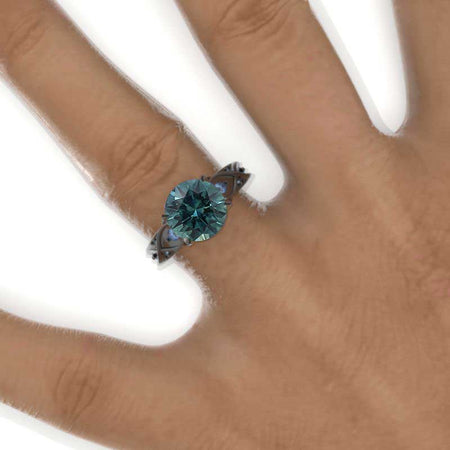 14K Black Gold 3 Carat Teal Sapphire Celtic Engagement Ring