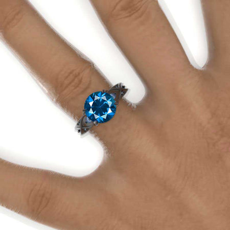 14K Black Gold 3 Carat Cornflower Sapphire Celtic Engagement Ring