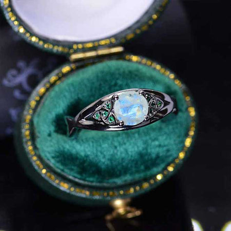 14K Black Gold Celtic Engagement Ring with Natural Moonstone