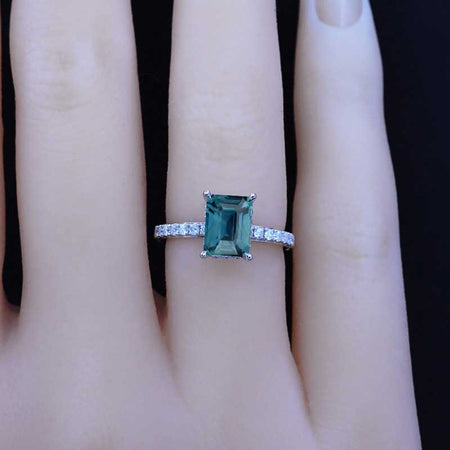 1 Carat Giliarto Radiant Teal Sapphire Hidden Halo Engagement 14K White Gold Ring