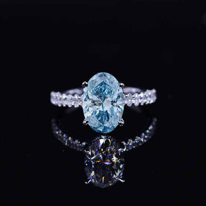 2.5 Carat Oval Cut Lab-Grown Fancy Vivid Blue Diamond Hidden Halo White Gold Engagement Ring