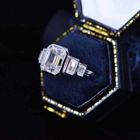 3 Carat Giliarto Emerald Cut Bezel Set Moissanite Five-Stone  Engagement Ring