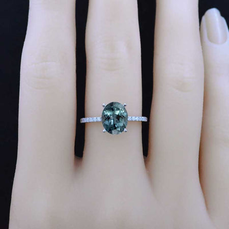 3 Carat Oval Teal Sapphire Hidden Halo Engagement Ring