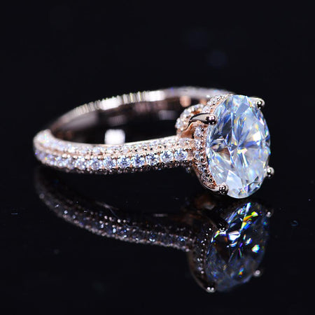 Luxury 3 Carat Oval Moissanite Hidden Halo Gold Engagement Ring