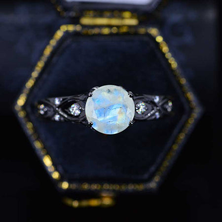 2 Carat 14K Black Gold Natural Moonstone Celtic Engagement Ring