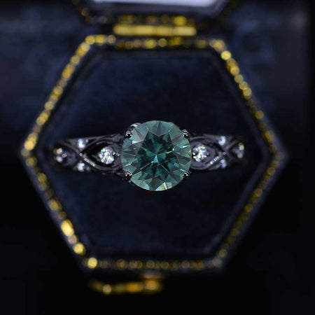 2 Carat 14K Black Gold Teal Sapphire Celtic Engagement Ring