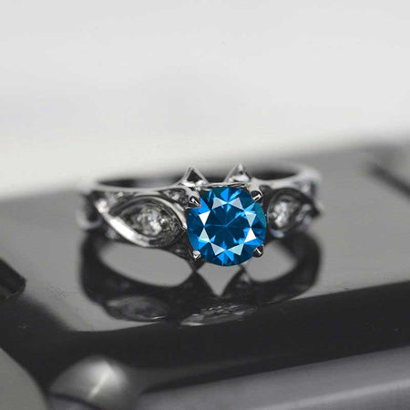 2 Carat 14K Black Gold Cornflower Sapphire Celtic Engagement Ring