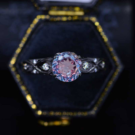 2 Carat 14K Black Gold Portuguese Cut Alexandrite Celtic Engagement Ring