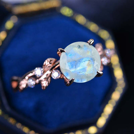 2 Carat Genuine moonstone Floral Rose Gold Fairytale Engagement Ring