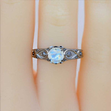 14K Black Gold Genuine moonstone Celtic Engagement Ring