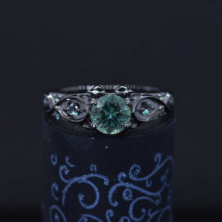 14K Black Gold Teal Sapphire Celtic Engagement Ring