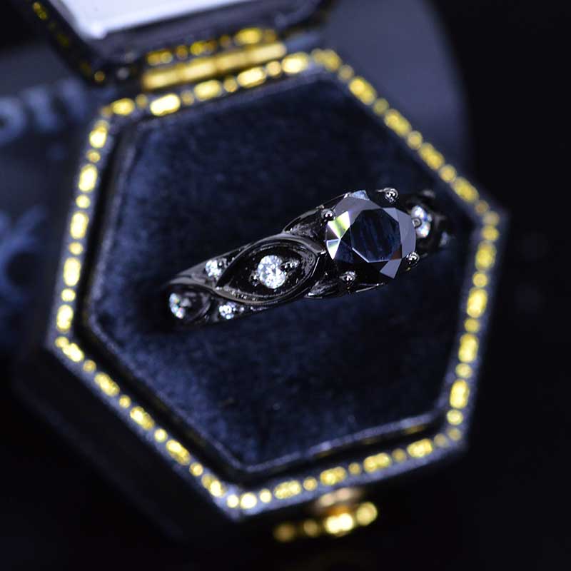 14K Black Gold Black Moissanite Celtic Engagement Ring - Giliarto