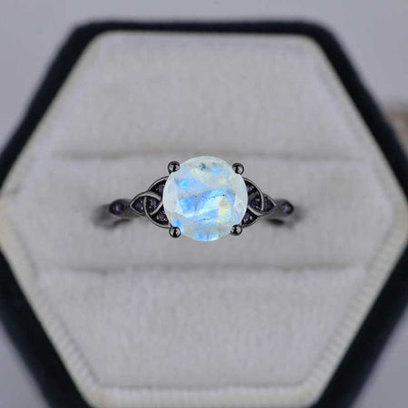 2 Carat Genuine moonstone Amethyst Celtic Engagement Black Gold Ring