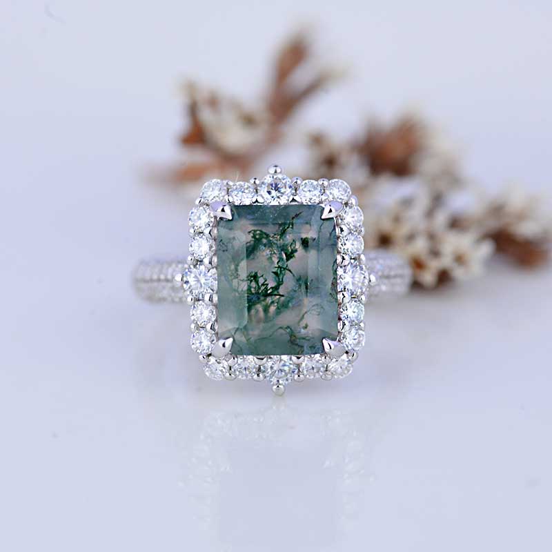 Square Moss Agate outlet engagement ring