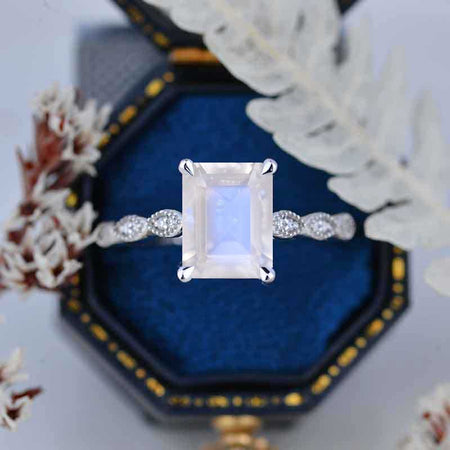 3 Carat Emerald Cut Genuine moonstone Luxury Vintage Ring