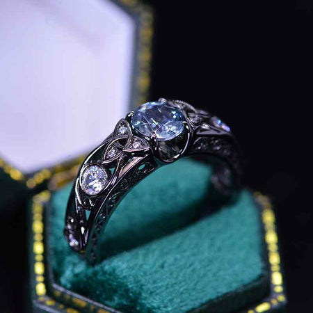 Teal Sapphire Celtic Engagement Ring 14K Black Gold