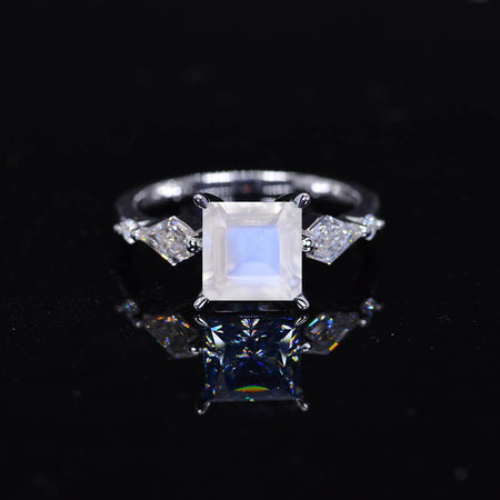 3 Carat Princess Cut Genuine Moonstone Engagement Ring