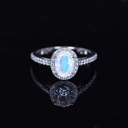 1.5 Carat Oval Genuine moonstone Halo Engagement Ring