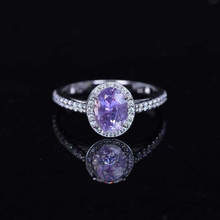 1.5 Carat Oval Purple Sapphire Halo Engagement Ring