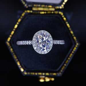 1.5 Carat Oval Moissanite Halo Engagement Ring