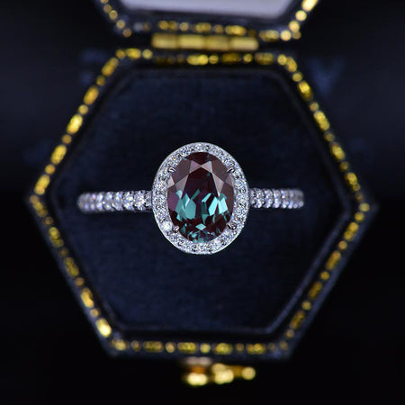 1.5 Carat Oval Alexandrite Halo Engagement Ring