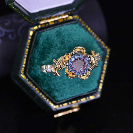 Portuguese Cut Alexandrite Floral Halo Engagement Ring