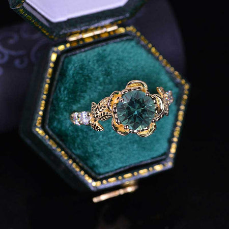 Teal Sapphire Floral Halo Engagement Ring