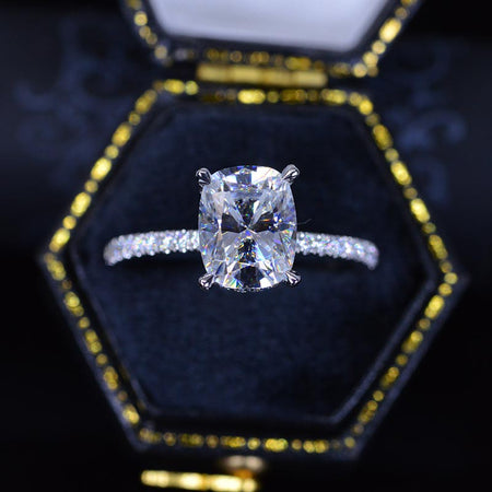 2 Carat Cushion Giliarto Moissanite Hidden Halo Engagement Ring