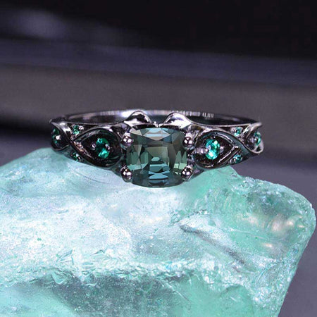 14K Black Gold Cushion Teal Sapphire Celtic Engagement Ring