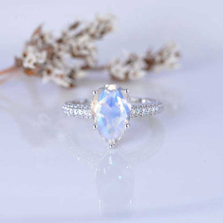 4 Carat Pear Cut Genuine moonstone Hidden Halo Gold Engagement Ring