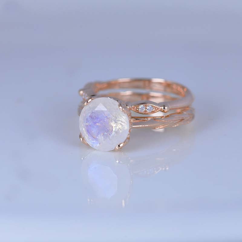 2 Carat Genuine Moonstone 14K White Gold Engagement. Eternity Ring. Se ...