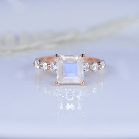 3 Carat Princess Cut Genuine moonstone Engagement Ring 14K White Gold