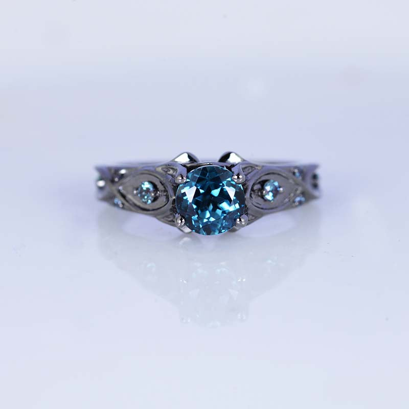 14K Black Gold Teal Sapphire Celtic Engagement Ring - Giliarto