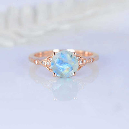 2 Carat Natural Moonstone Celtic Engagement Ring 14K Yellow Gold