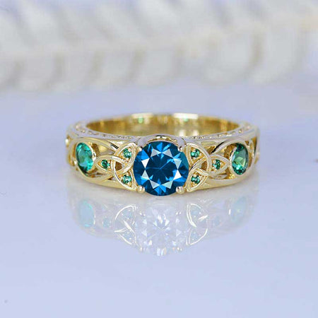 Cornflower Sapphire Celtic Engagement Ring 14K Yellow Gold