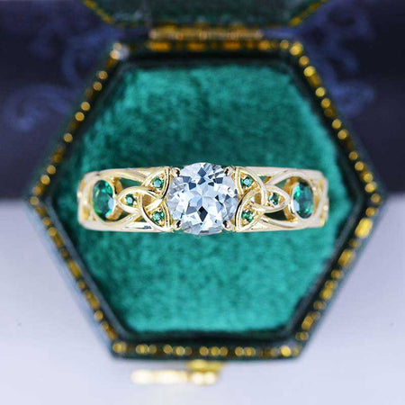 Genuine Natural Aquamarine Celtic Engagement Ring 14K Yellow Gold