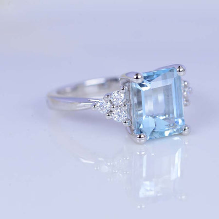 4Ct Emerald Cut Aquamarine Ring, Aquamarine Solitaire Ring, Natural Aquamarine Ring, Genuine Aquamarine Emerald Cut Vintage Ring