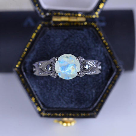 14K Black Gold Celtic Genuine Moonstone Engagement Ring