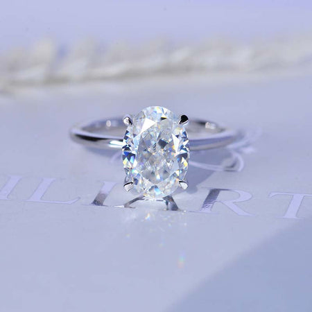 3.5 Carat Oval Cut Moissanite Ring, Hidden Halo Gold Engagement Ring